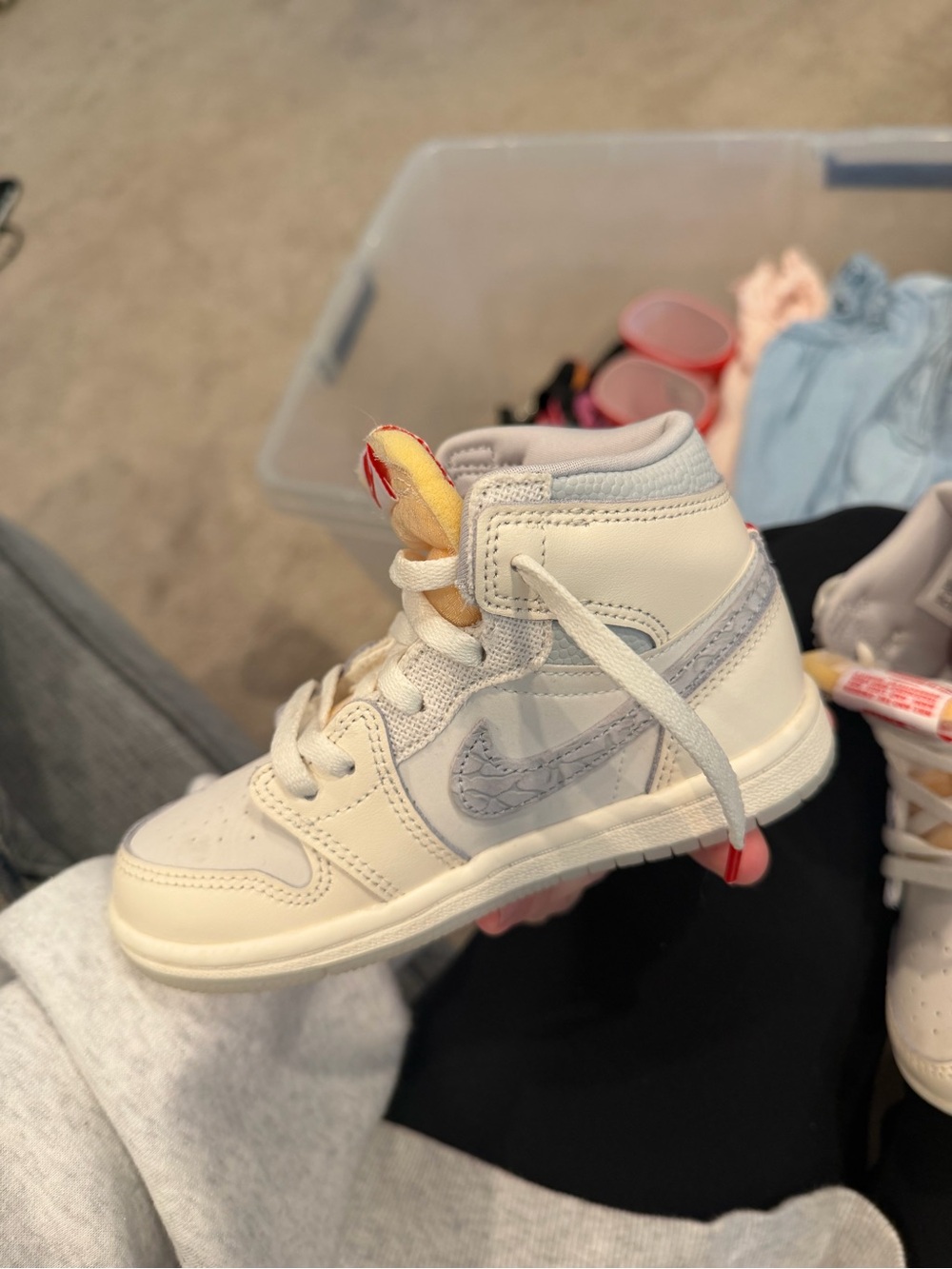 Nike Kids High-Top Sneakers - Cream with Light Gray Swoosh